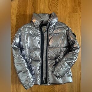 Metallic silver puffer jacket